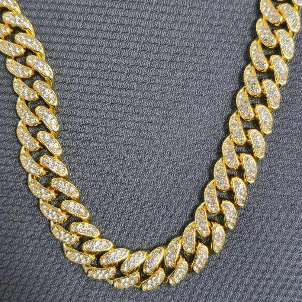 Gold Iced Out Cuban Link Chain San Judas Saint Jude Pendant Necklace 20 Inch New
